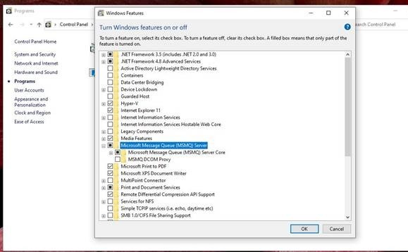 Turn Windows features on or off